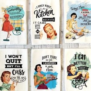 6pcs Vintage Housewife Polyester dishtowels. Great for stocking stuffers/